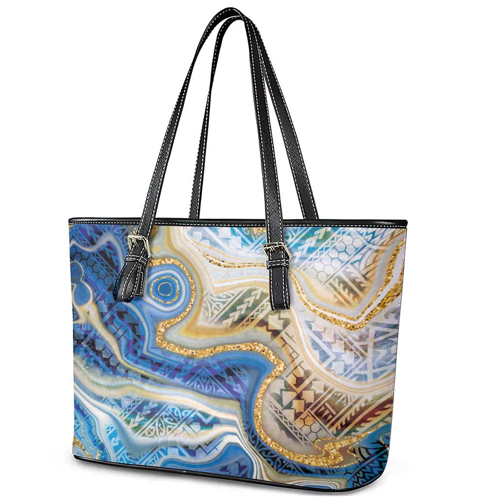 Polynesian Tribal Tattoo Leather Tote Bag Swirling Ocean Marble Pattern LT9 - Polynesian Pride