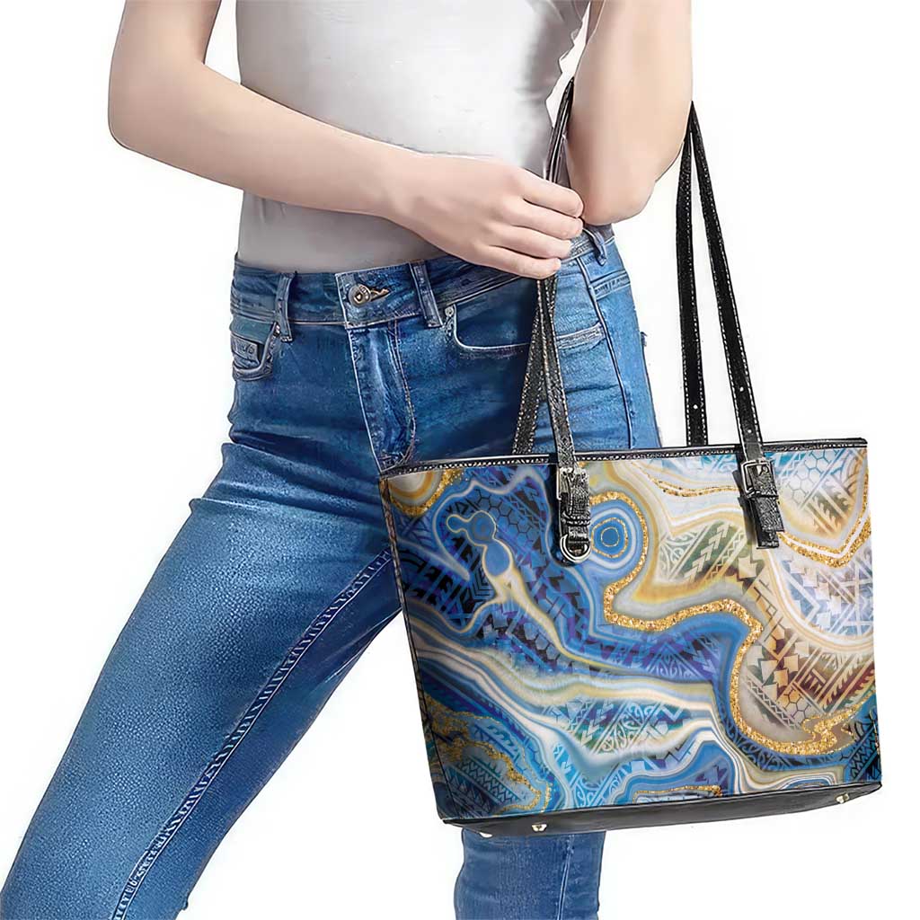 Polynesian Tribal Tattoo Leather Tote Bag Swirling Ocean Marble Pattern LT9 - Polynesian Pride