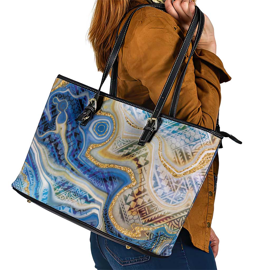Polynesian Tribal Tattoo Leather Tote Bag Swirling Ocean Marble Pattern LT9 - Polynesian Pride
