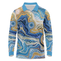 Polynesian Tribal Tattoo Long Sleeve Polo Shirt Swirling Ocean Marble Pattern