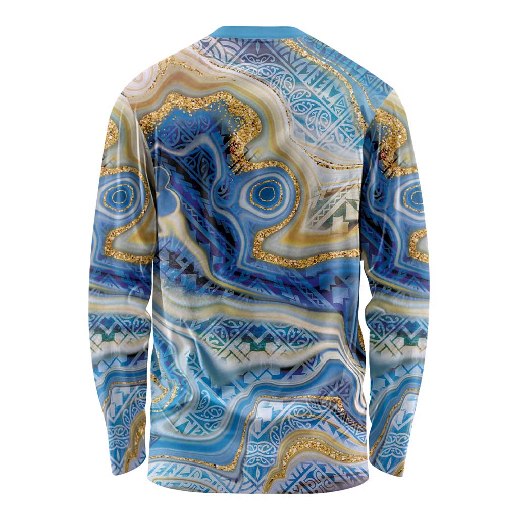Polynesian Tribal Tattoo Long Sleeve Shirt Swirling Ocean Marble Pattern LT9 - Polynesian Pride