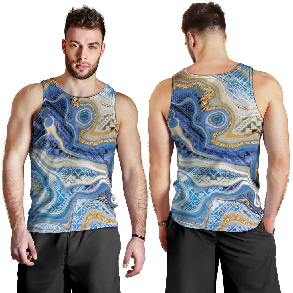 Polynesian Tribal Tattoo Men Tank Top Swirling Ocean Marble Pattern LT9 - Polynesian Pride