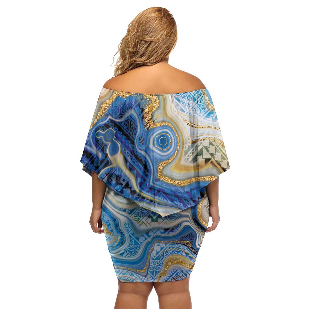 Polynesian Tribal Tattoo Off Shoulder Short Dress Swirling Ocean Marble Pattern LT9 - Polynesian Pride