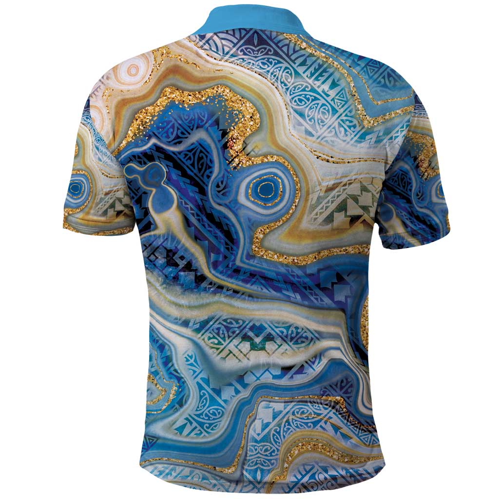 Polynesian Tribal Tattoo Polo Shirt Swirling Ocean Marble Pattern