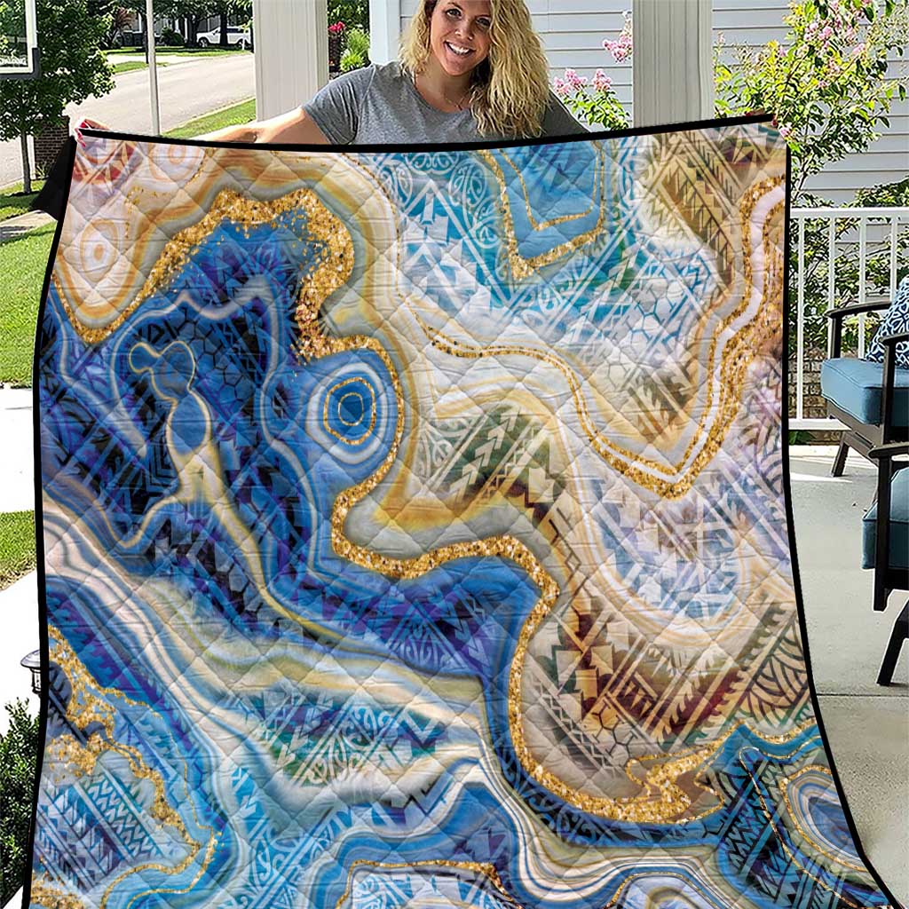 Polynesian Tribal Tattoo Quilt Swirling Ocean Marble Pattern