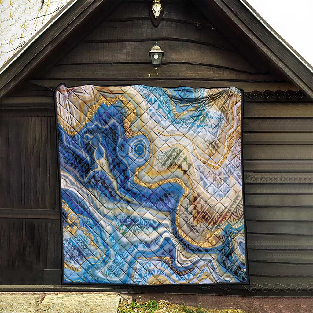 Polynesian Tribal Tattoo Quilt Swirling Ocean Marble Pattern
