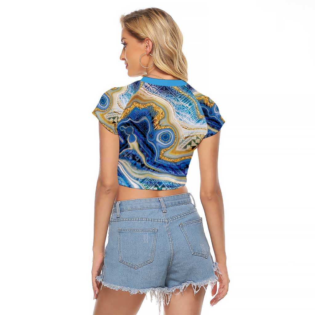 Polynesian Tribal Tattoo Raglan Cropped T Shirt Swirling Ocean Marble Pattern LT9 - Polynesian Pride