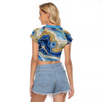Polynesian Tribal Tattoo Raglan Cropped T Shirt Swirling Ocean Marble Pattern LT9 - Polynesian Pride
