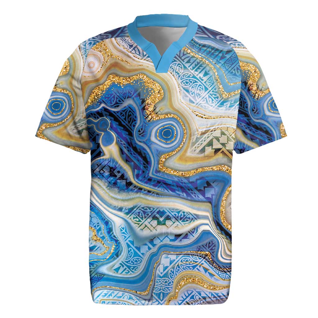 Polynesian Tribal Tattoo Rugby Jersey Swirling Ocean Marble Pattern