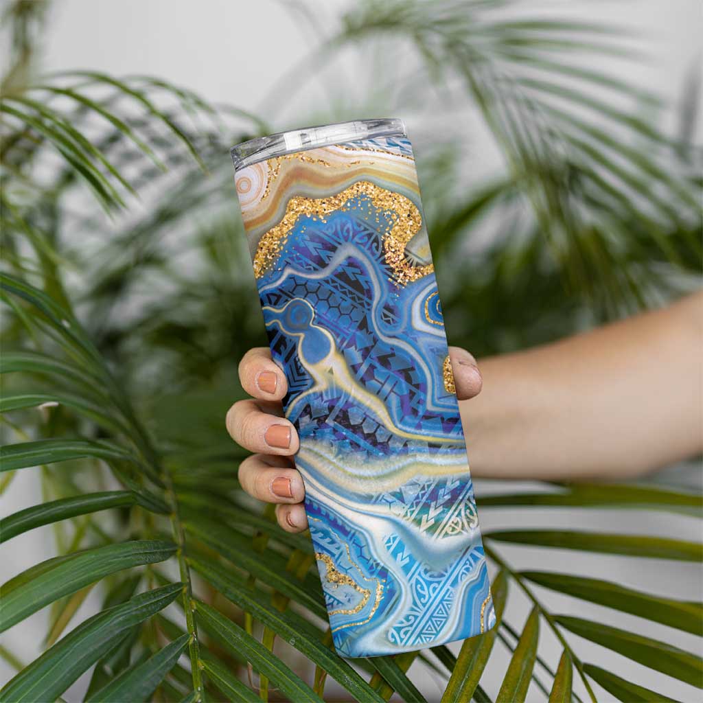 Polynesian Tribal Tattoo Skinny Tumbler Swirling Ocean Marble Pattern