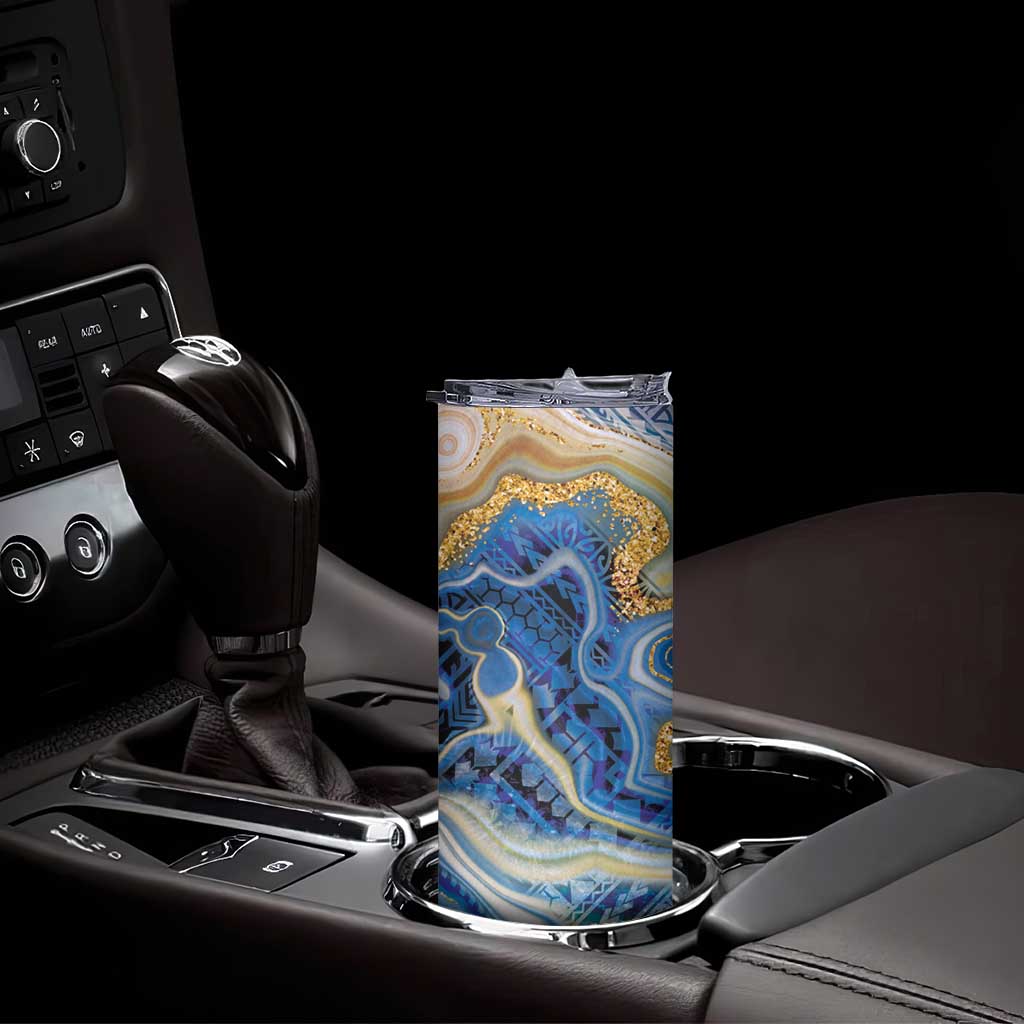 Polynesian Tribal Tattoo Skinny Tumbler Swirling Ocean Marble Pattern