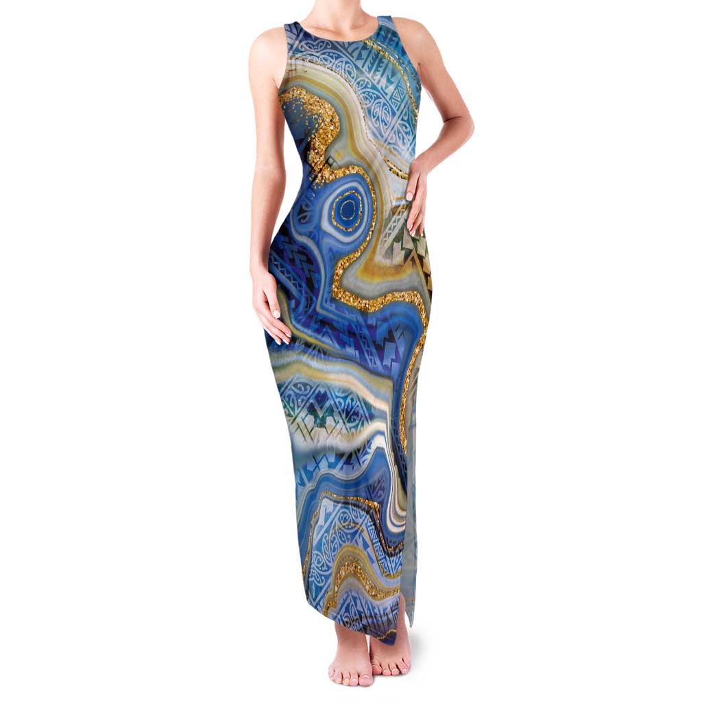 Polynesian Tribal Tattoo Tank Maxi Dress Swirling Ocean Marble Pattern LT9 Women Ocean - Polynesian Pride