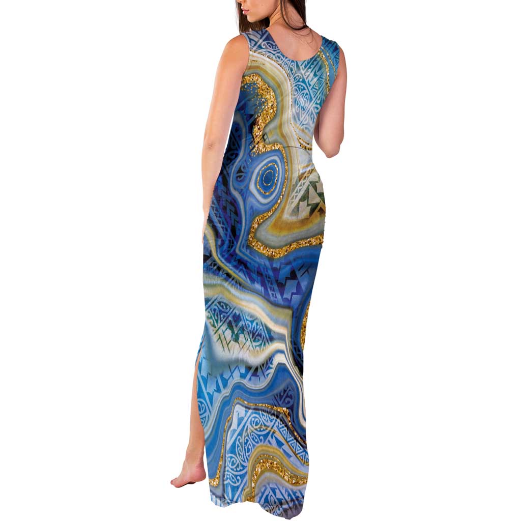 Polynesian Tribal Tattoo Tank Maxi Dress Swirling Ocean Marble Pattern LT9 - Polynesian Pride