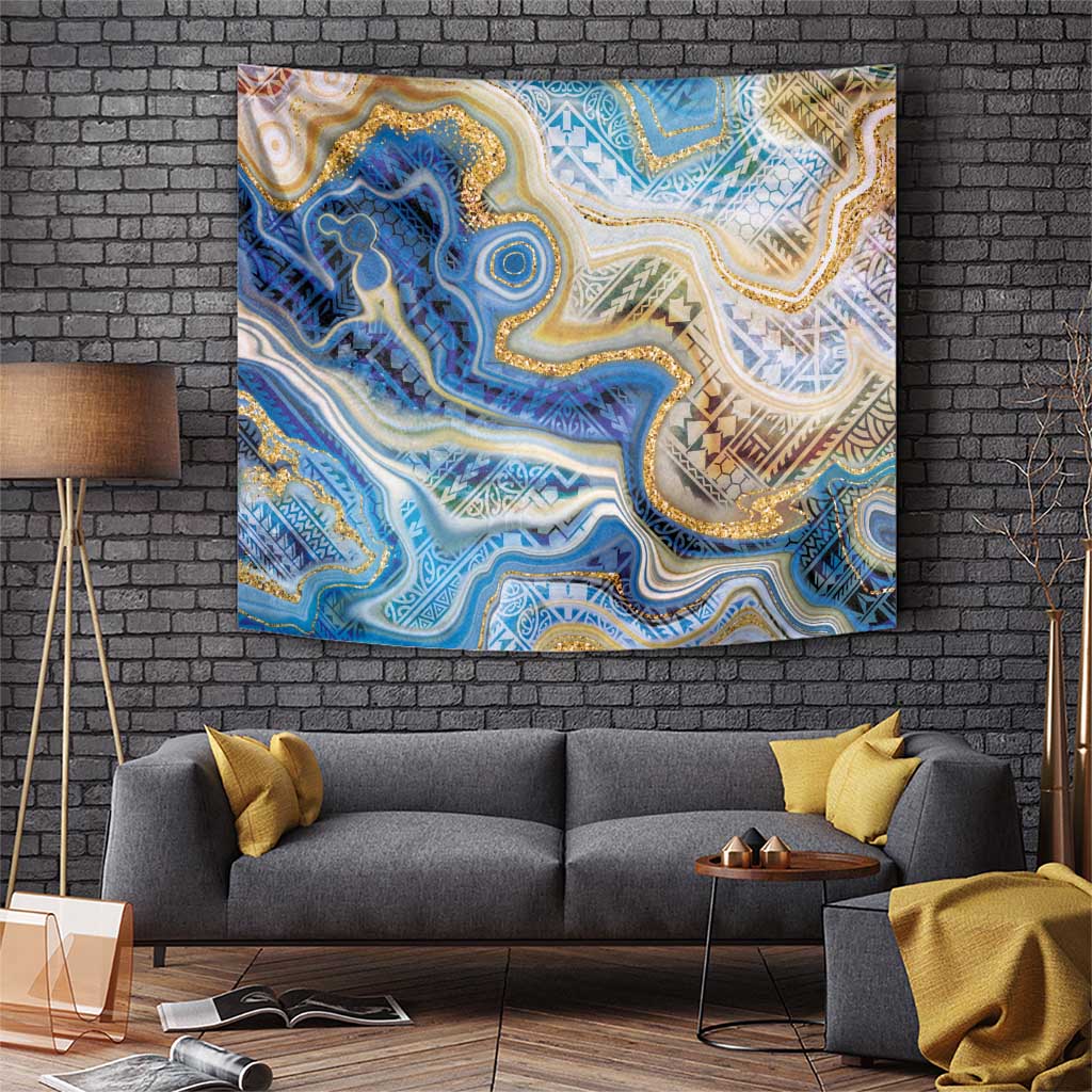 Polynesian Tribal Tattoo Tapestry Swirling Ocean Marble Pattern