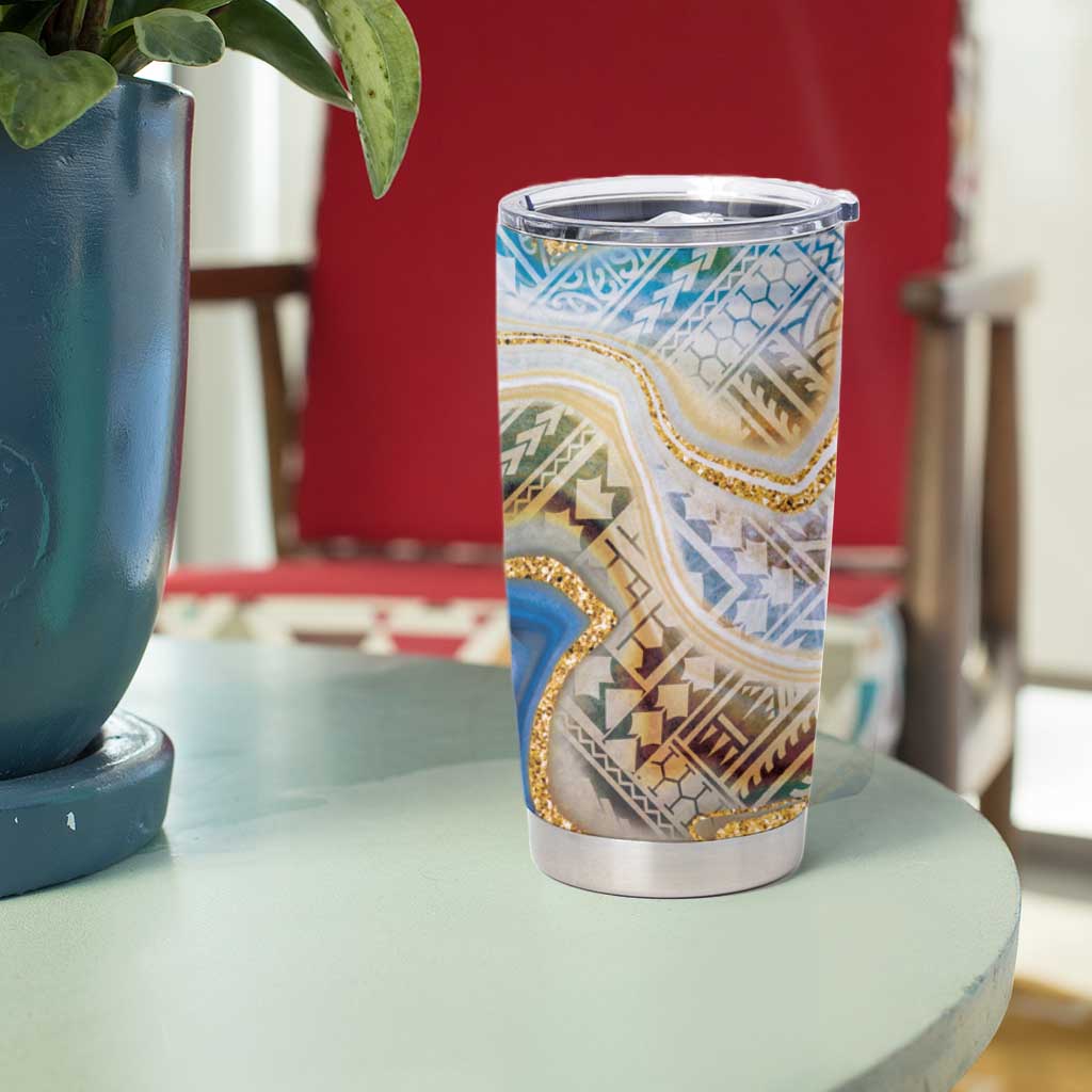 Polynesian Tribal Tattoo Tumbler Cup Swirling Ocean Marble Pattern LT9 - Polynesian Pride