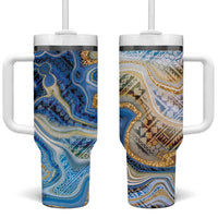 Polynesian Tribal Tattoo Tumbler With Handle Swirling Ocean Marble Pattern LT9 One Size: 40 oz Ocean - Polynesian Pride