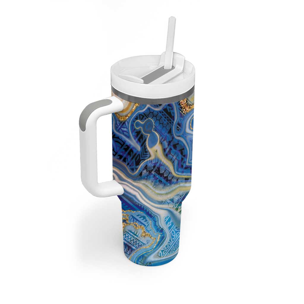 Polynesian Tribal Tattoo Tumbler With Handle Swirling Ocean Marble Pattern LT9 - Polynesian Pride