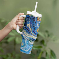 Polynesian Tribal Tattoo Tumbler With Handle Swirling Ocean Marble Pattern LT9 - Polynesian Pride