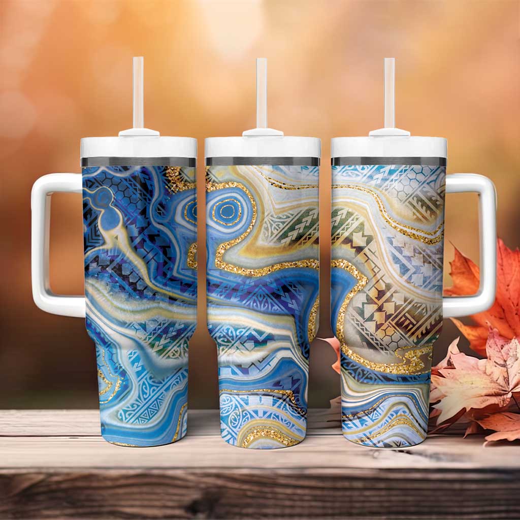 Polynesian Tribal Tattoo Tumbler With Handle Swirling Ocean Marble Pattern LT9 - Polynesian Pride