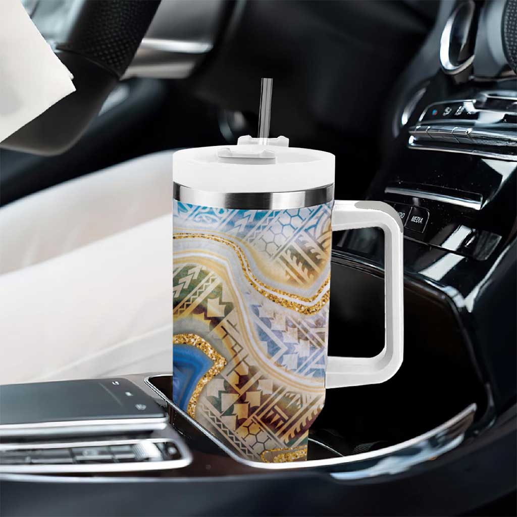 Polynesian Tribal Tattoo Tumbler With Handle Swirling Ocean Marble Pattern LT9 - Polynesian Pride