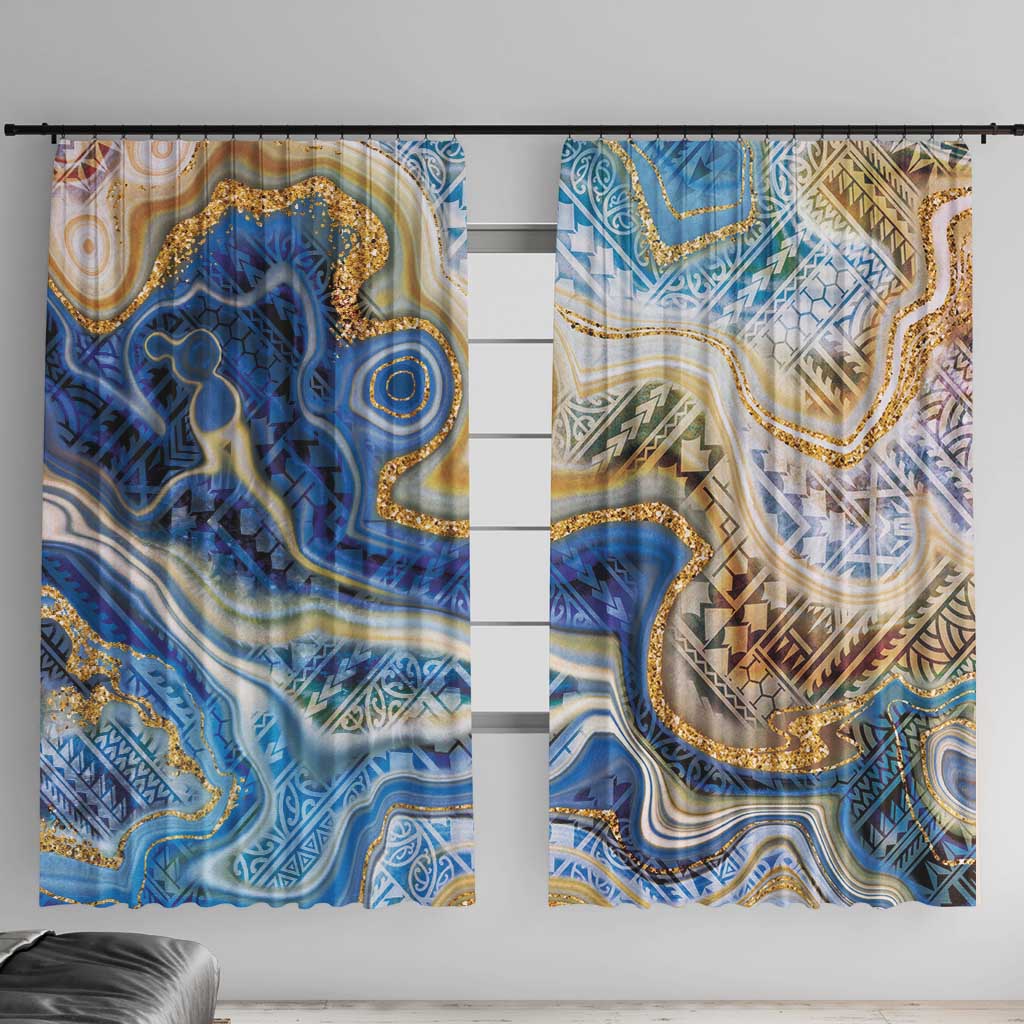 Polynesian Tribal Tattoo Window Curtain Swirling Ocean Marble Pattern LT9 With Hooks Ocean - Polynesian Pride
