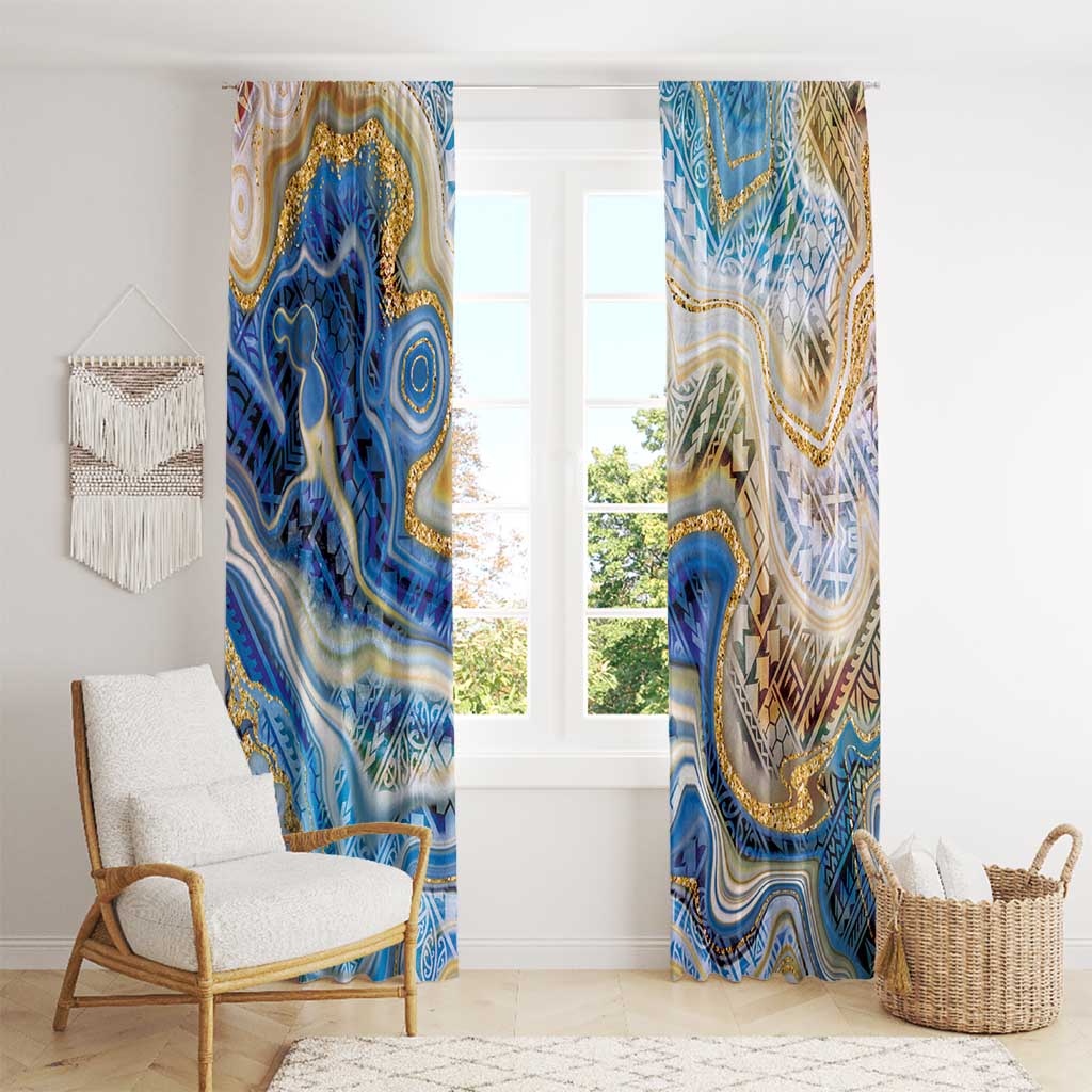 Polynesian Tribal Tattoo Window Curtain Swirling Ocean Marble Pattern LT9 - Polynesian Pride
