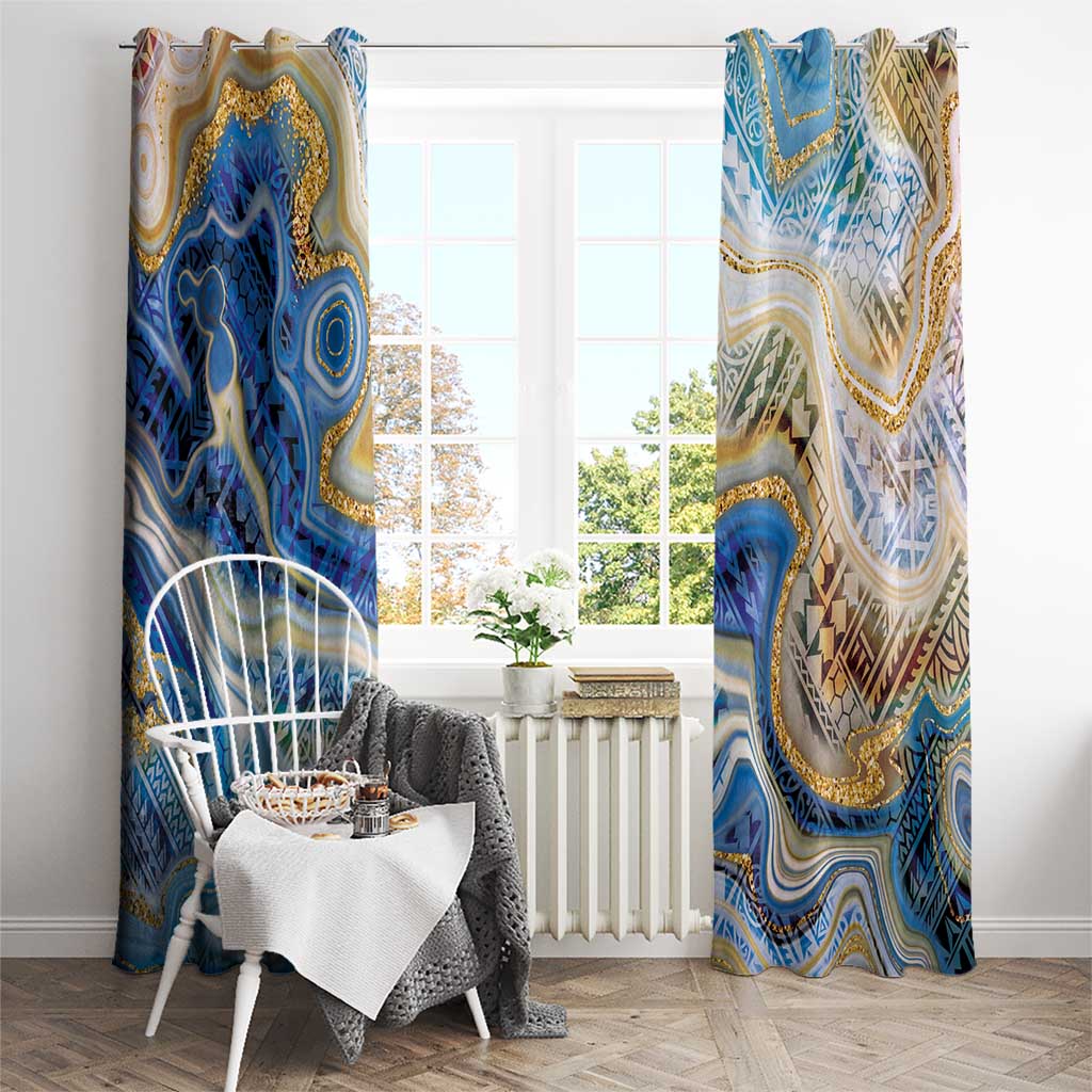 Polynesian Tribal Tattoo Window Curtain Swirling Ocean Marble Pattern LT9 - Polynesian Pride