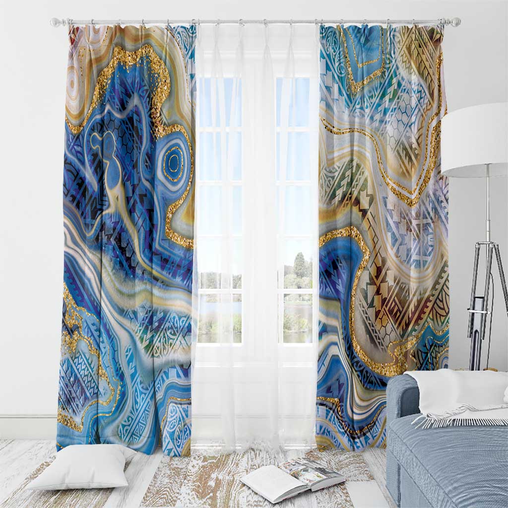 Polynesian Tribal Tattoo Window Curtain Swirling Ocean Marble Pattern LT9 - Polynesian Pride