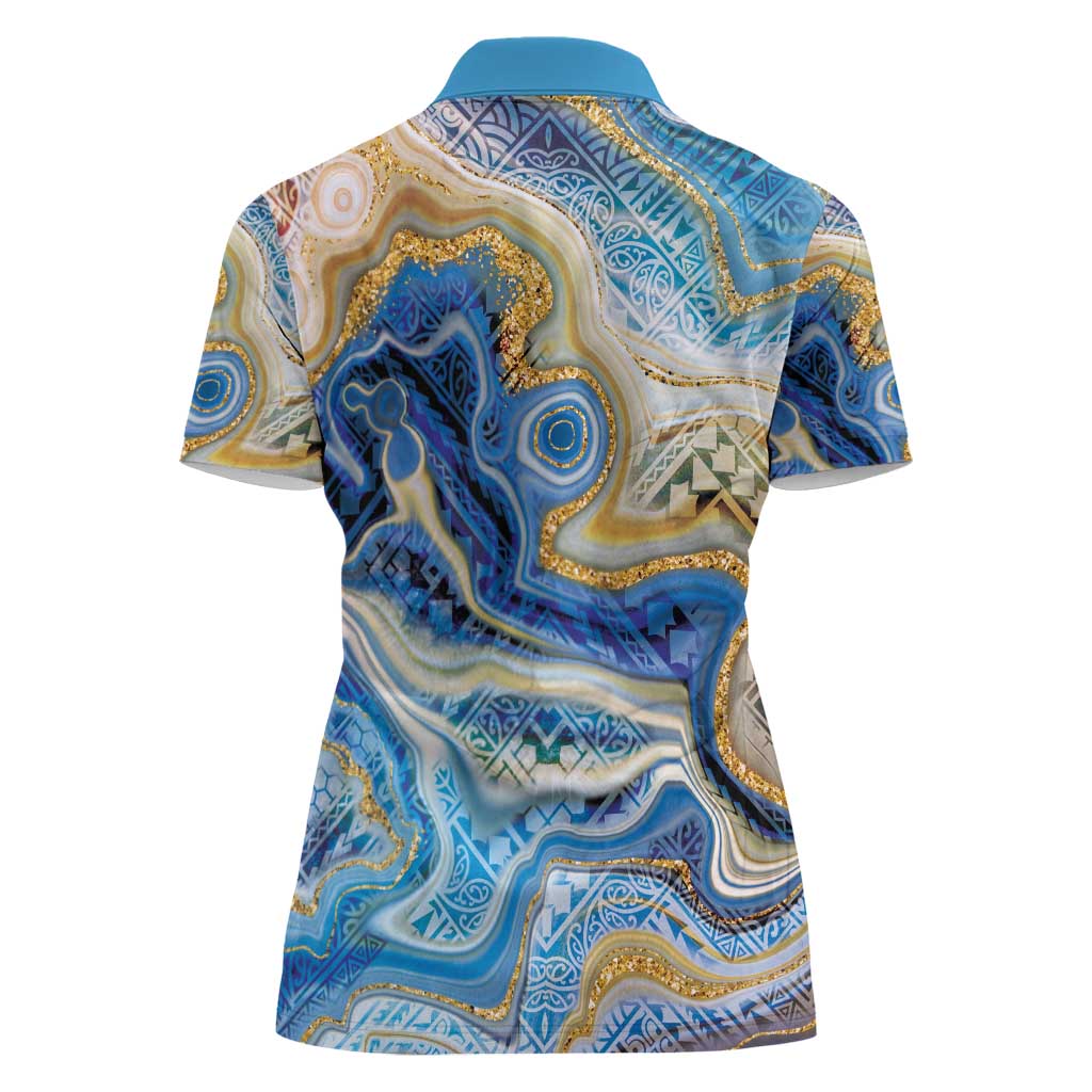 Polynesian Tribal Tattoo Women Polo Shirt Swirling Ocean Marble Pattern