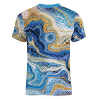 Polynesian Tribal Tattoo Women V-Neck T-Shirt Swirling Ocean Marble Pattern LT9 - Polynesian Pride