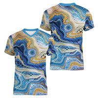 Polynesian Tribal Tattoo Women V-Neck T-Shirt Swirling Ocean Marble Pattern LT9 - Polynesian Pride