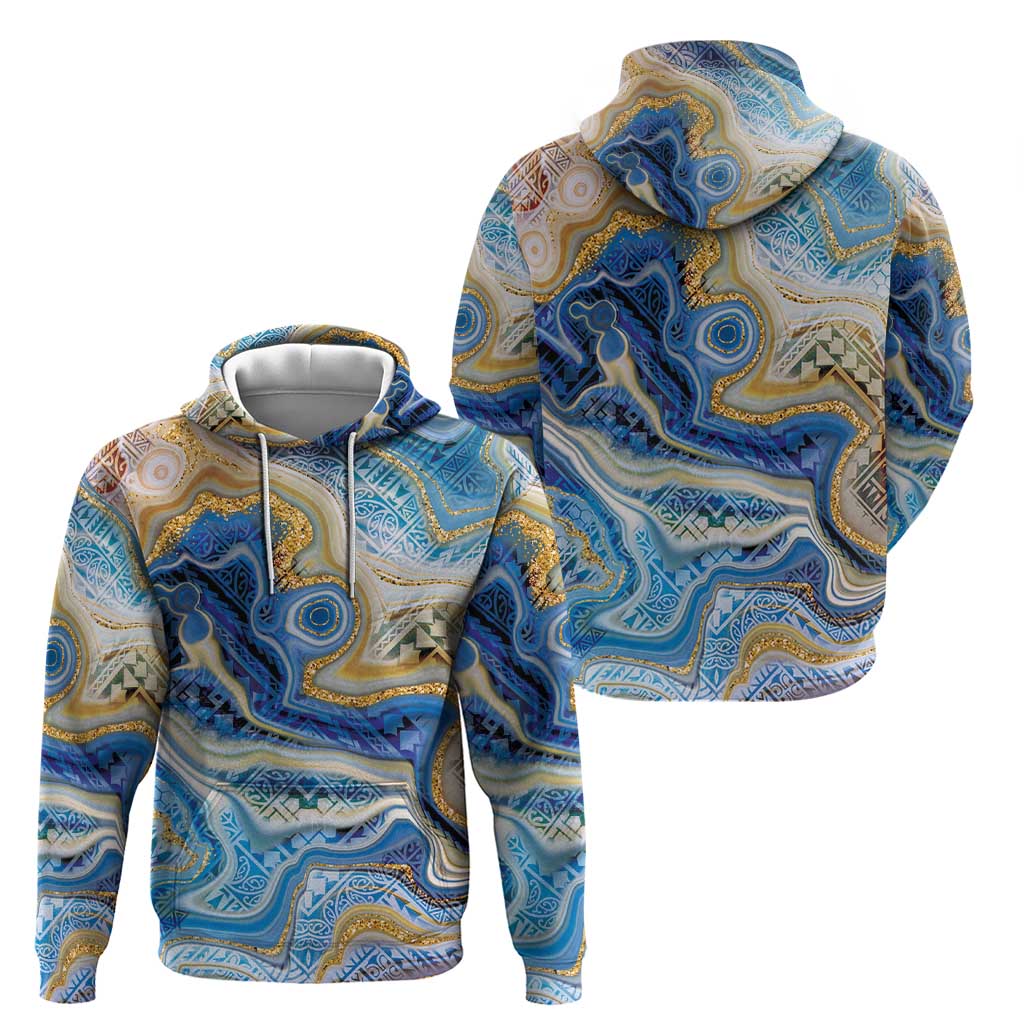 Polynesian Tribal Tattoo Zip Hoodie Swirling Ocean Marble Pattern