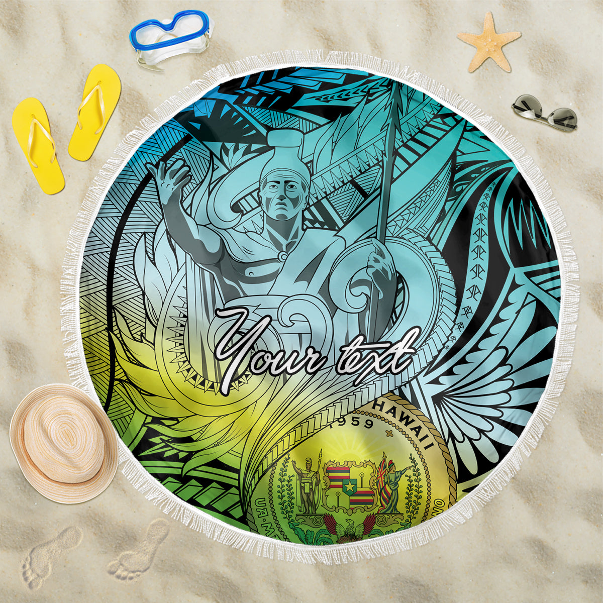 Personalised Aloha King Kamehameha Spirits Beach Blanket Art Special LT9 One Size 150cm Art - Polynesian Pride