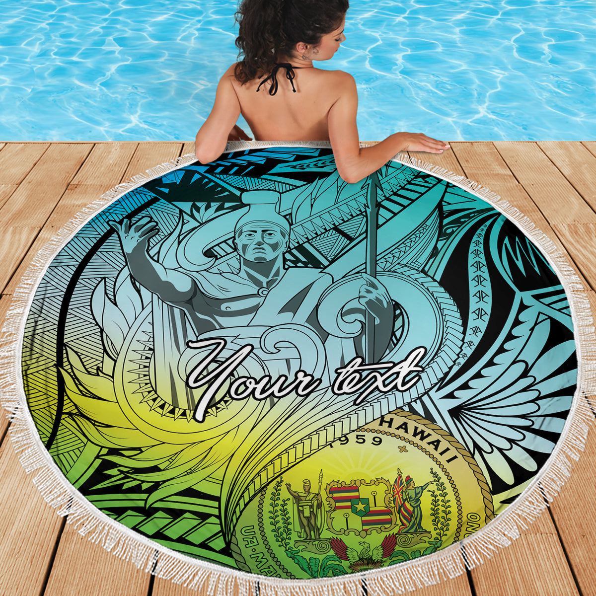 Personalised Aloha King Kamehameha Spirits Beach Blanket Art Special LT9 - Polynesian Pride