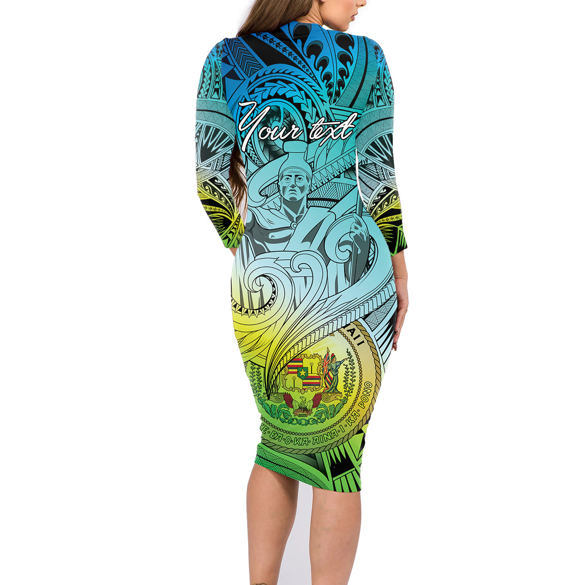 Personalised Aloha King Kamehameha Spirits Family Matching Long Sleeve Bodycon Dress and Hawaiian Shirt Art Special LT9 - Polynesian Pride