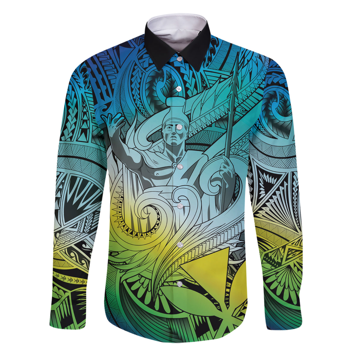 Personalised Aloha King Kamehameha Spirits Family Matching Short Sleeve Bodycon Dress and Hawaiian Shirt Art Special LT9 Dad's Shirt - Long Sleeve Art - Polynesian Pride