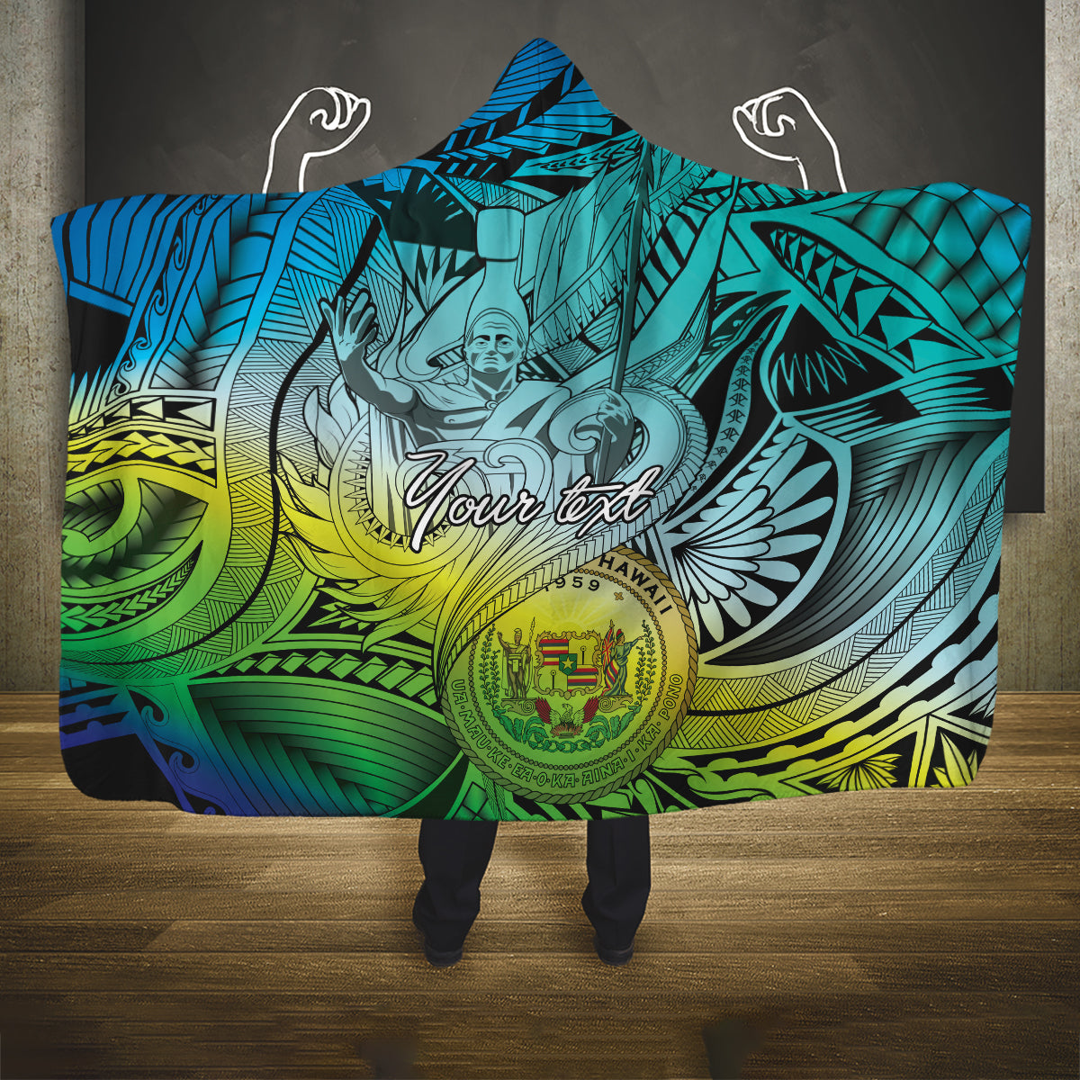 Personalised Aloha King Kamehameha Spirits Hooded Blanket Art Special