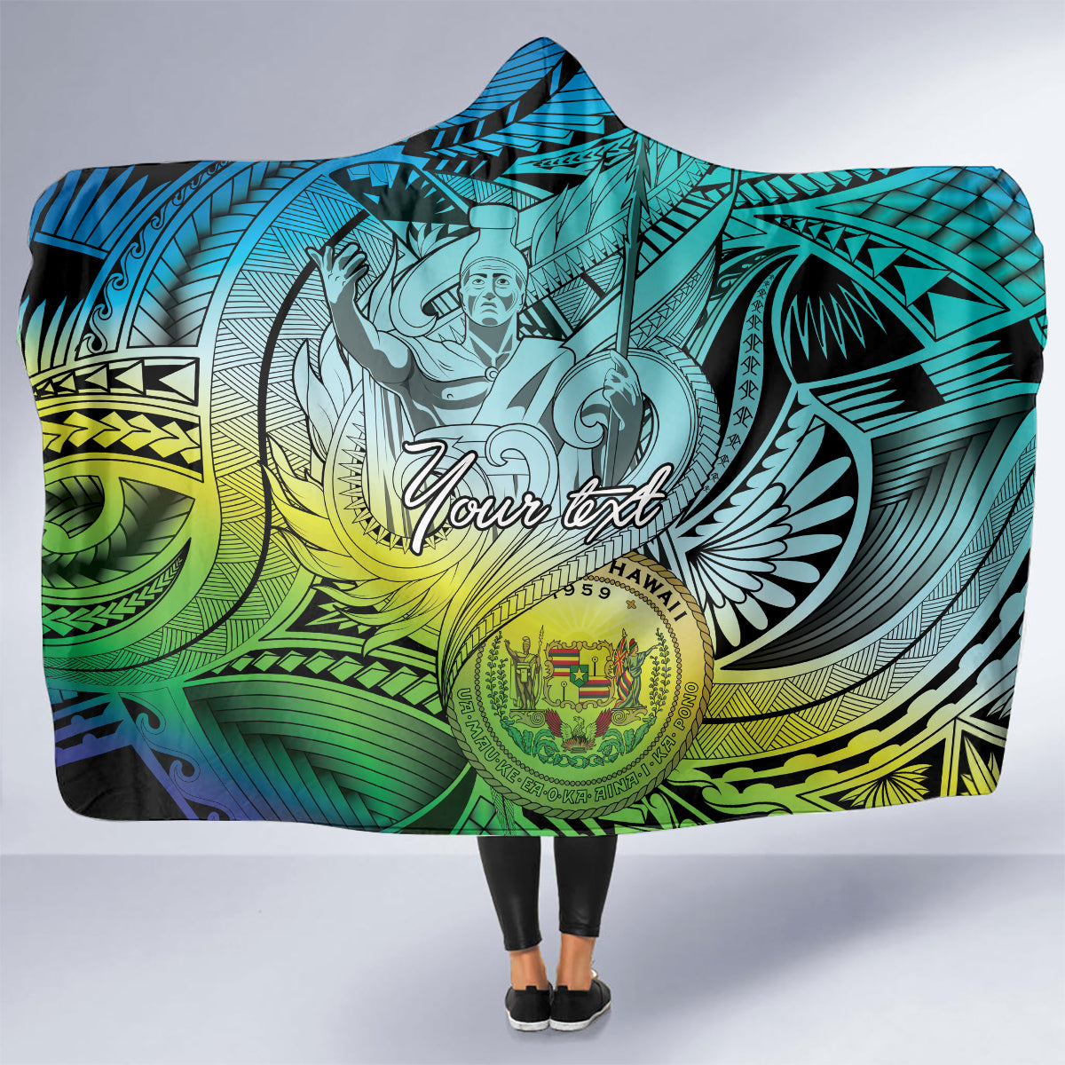 Personalised Aloha King Kamehameha Spirits Hooded Blanket Art Special LT9 - Polynesian Pride