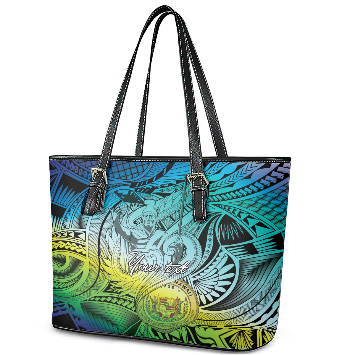 Personalised Aloha King Kamehameha Spirits Leather Tote Bag Art Special LT9 - Polynesian Pride