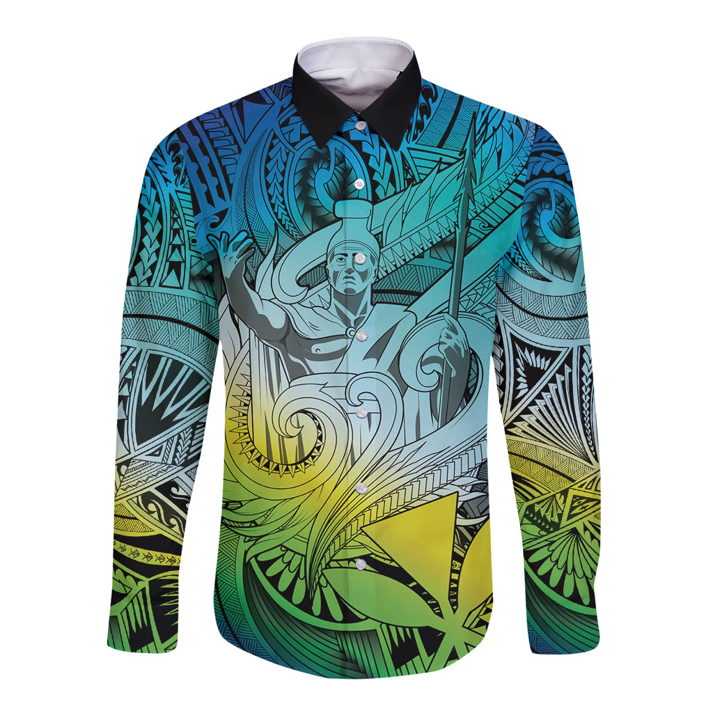 Personalised Aloha King Kamehameha Spirits Long Sleeve Button Shirt Art Special LT9 Unisex Art - Polynesian Pride