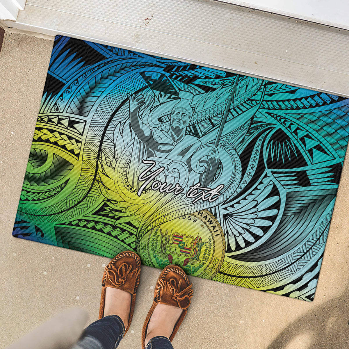 Personalised Aloha King Kamehameha Spirits Rubber Doormat Art Special LT9 - Polynesian Pride