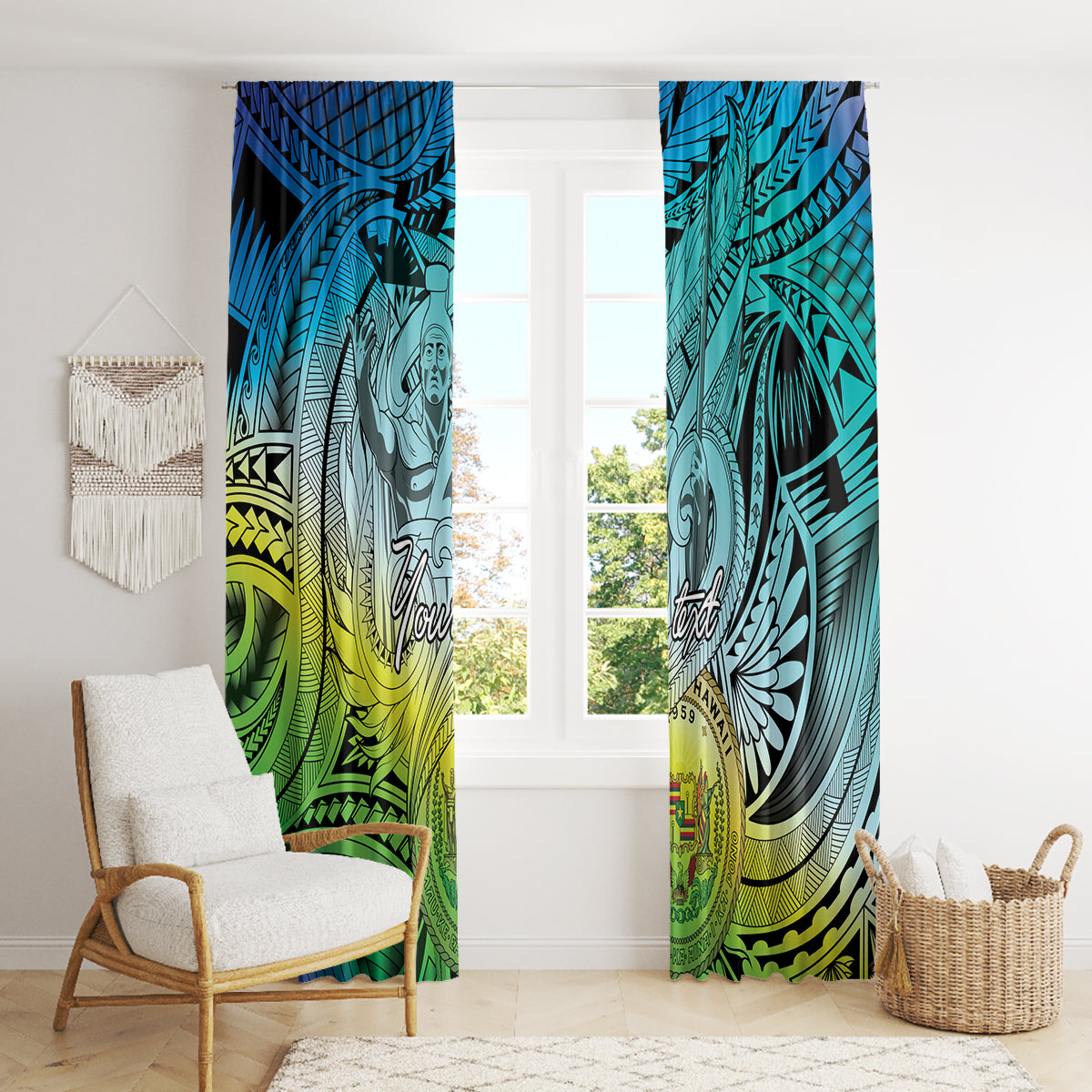 Personalised Aloha King Kamehameha Spirits Window Curtain Art Special LT9 - Polynesian Pride