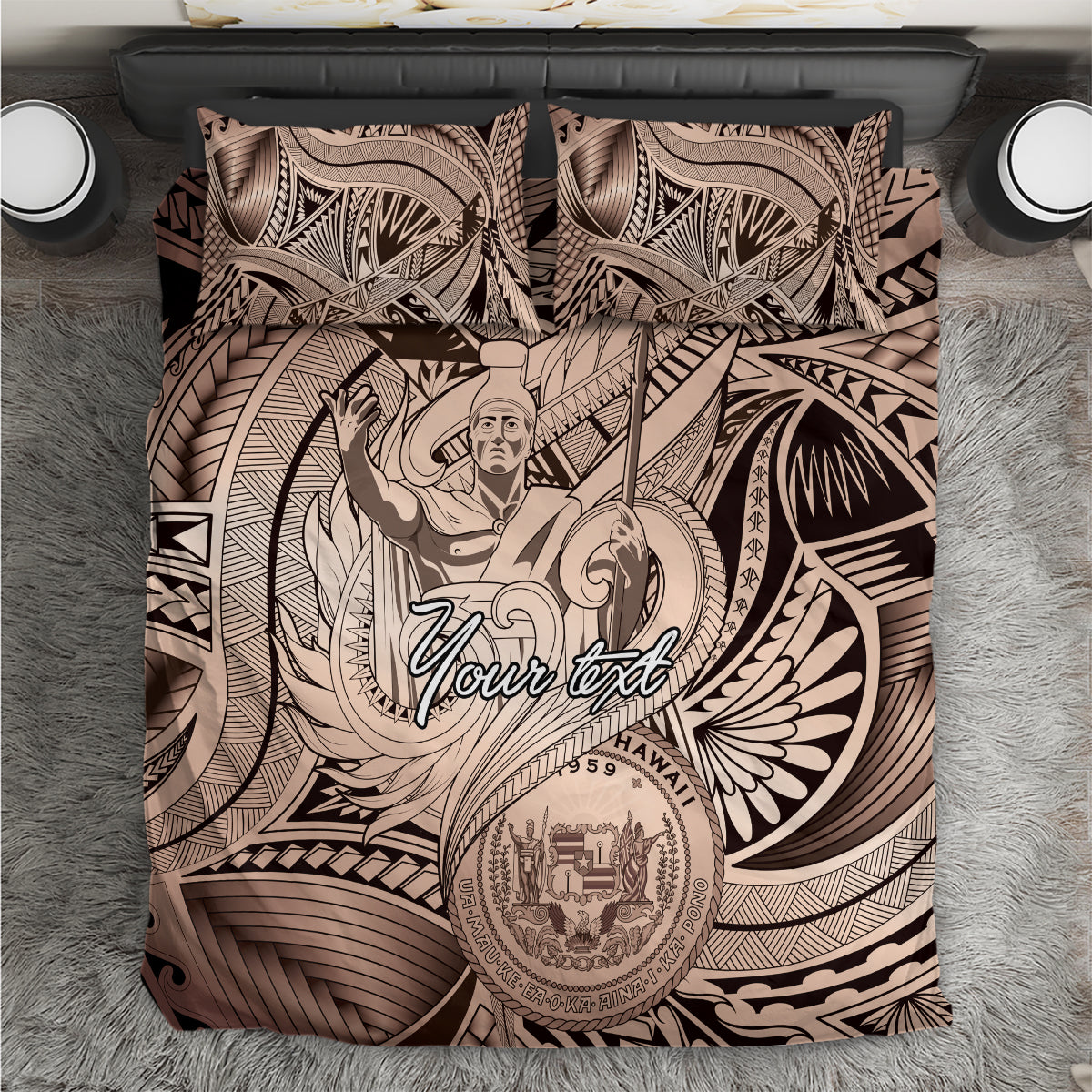 Personalised Aloha King Kamehameha Spirits Bedding Set Beige Special LT9 Beige - Polynesian Pride
