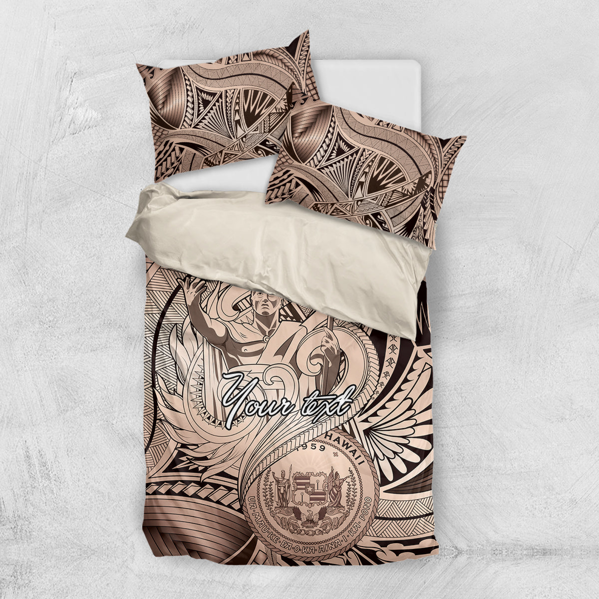 Personalised Aloha King Kamehameha Spirits Bedding Set Beige Special LT9 US Twin 172cm x 218cm Beige - Polynesian Pride