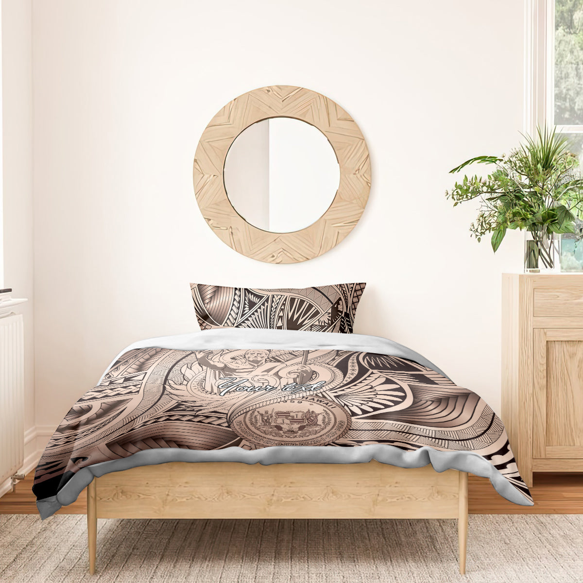 Personalised Aloha King Kamehameha Spirits Bedding Set Beige Special LT9 - Polynesian Pride