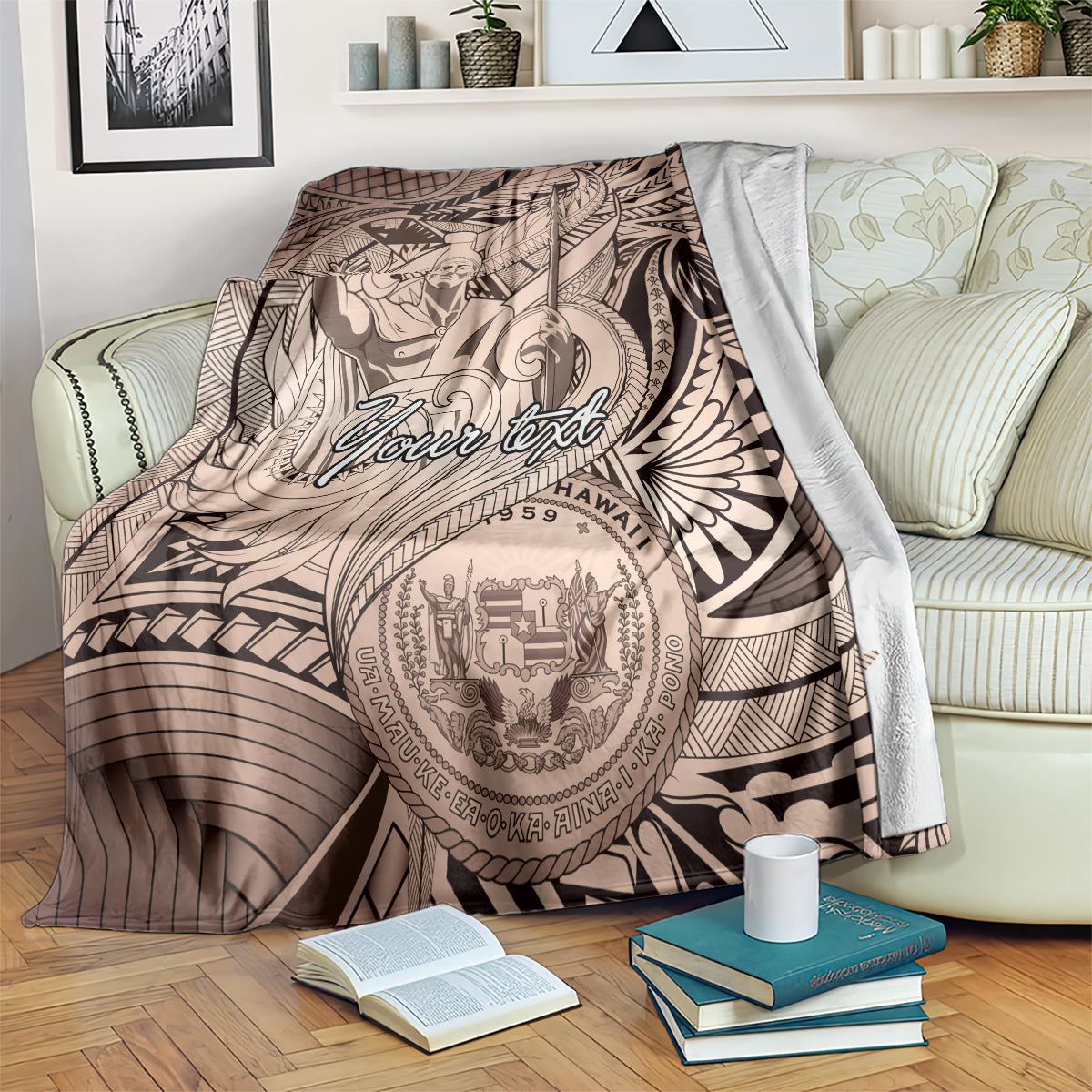 Personalised Aloha King Kamehameha Spirits Blanket Beige Special LT9 Beige - Polynesian Pride