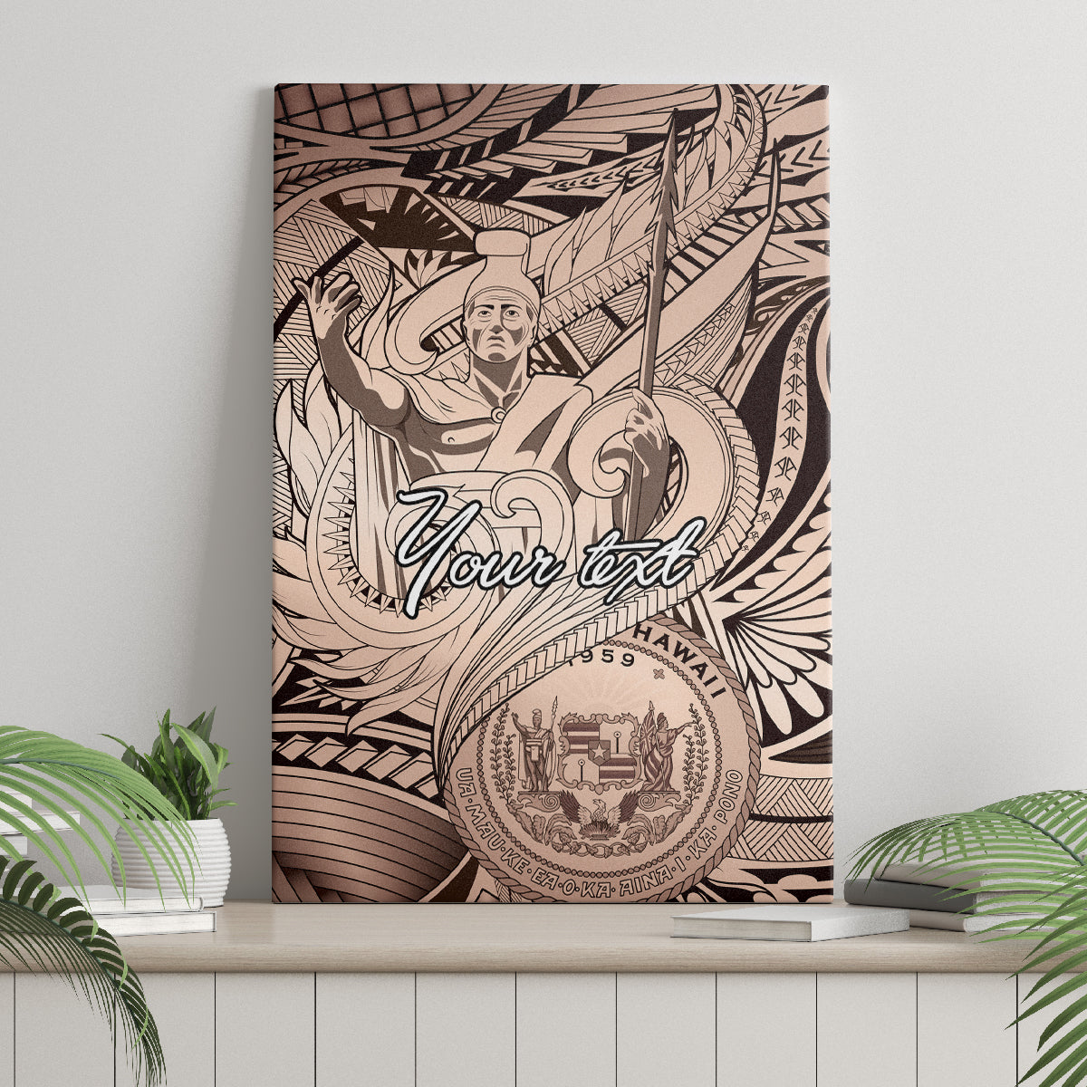 Personalised Aloha King Kamehameha Spirits Canvas Wall Art Beige Special LT9 - Polynesian Pride