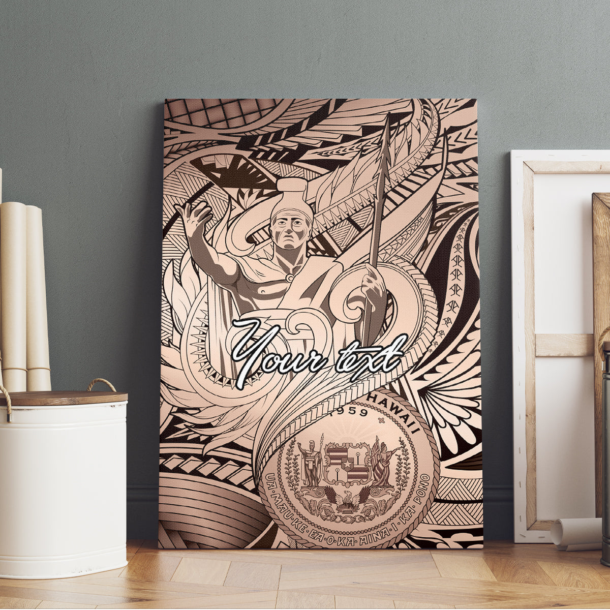 Personalised Aloha King Kamehameha Spirits Canvas Wall Art Beige Special LT9 - Polynesian Pride