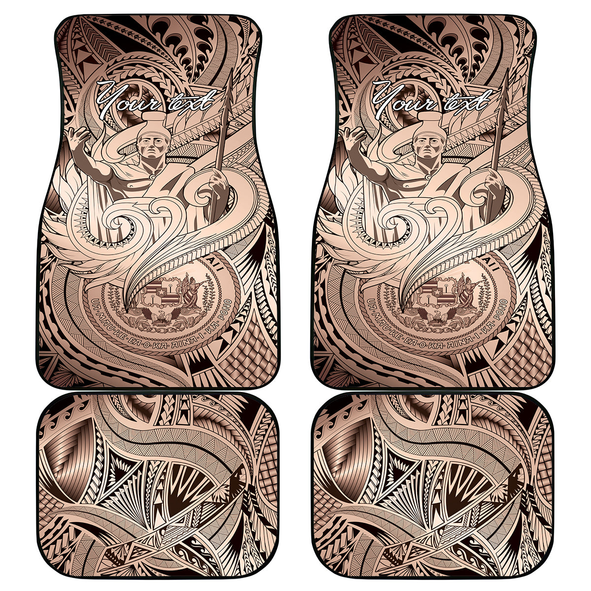 Personalised Aloha King Kamehameha Spirits Car Mats Beige Special LT9 - Polynesian Pride