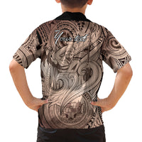 Personalised Aloha King Kamehameha Spirits Family Matching Long Sleeve Bodycon Dress and Hawaiian Shirt Beige Special LT9 - Polynesian Pride